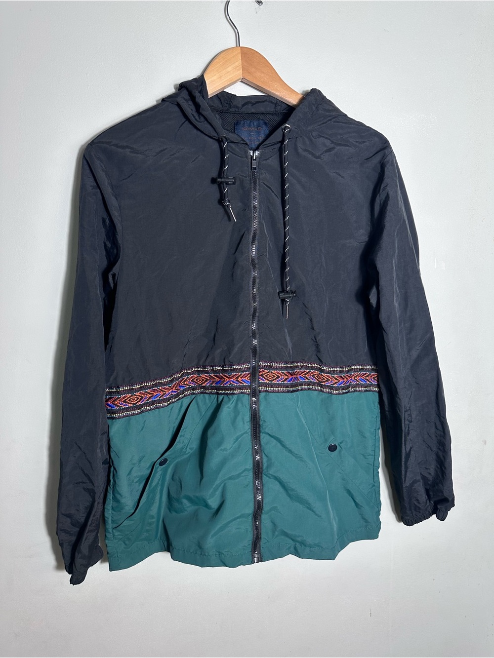 Aztec Print Nomad Hooded Two-Tone Windbreaker jacket